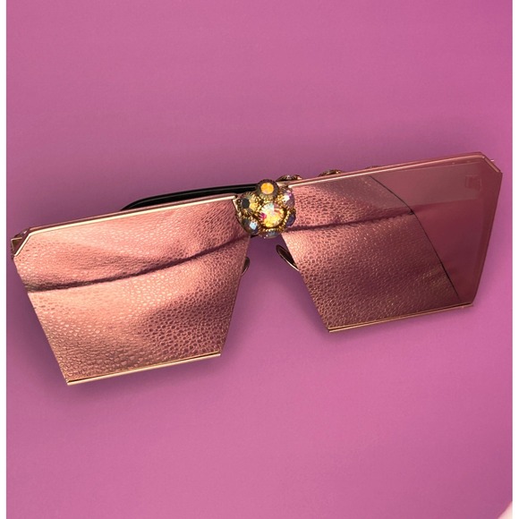 Oversized Pink Mirrored Square Sunglasses Gold Crystal Embellished Clusters main image 9